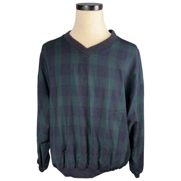 Pendleton 100% Virgin Wool Plaid Pullover Sweater Large Green & Navy - Picture 1 of 9